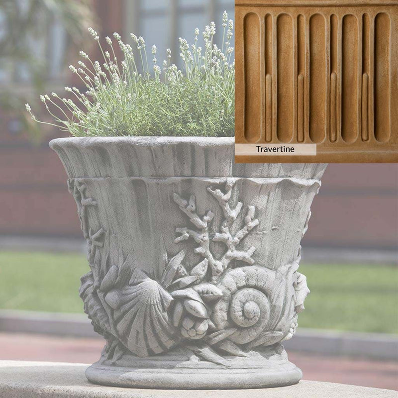 Travertine Patina for the Campania International Smithsonian Chesapeake Urn, soft yellows, oranges, and brown for an old-word garden.