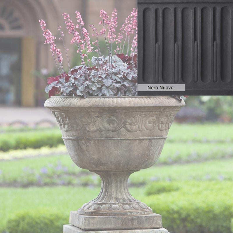 Nero Nuovo Patina for theCampania International Smithsonian Foliated Scroll Urn, bold dramatic black patina for the garden.