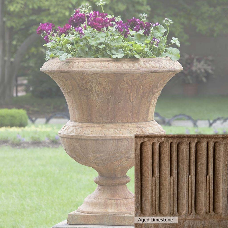 Aged Limestone Patina for the Campania International Smithsonian Flight of Fancy Urn, brown, orange, and green for an old stone look.