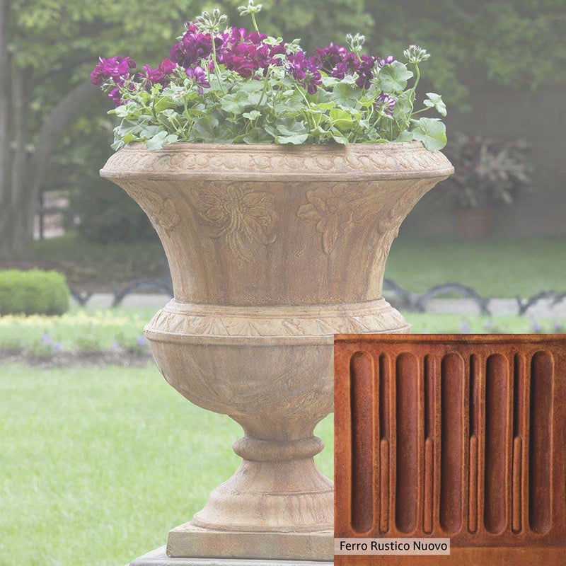 Ferro Rustico Nuovo Patina for the Campania International Smithsonian Flight of Fancy Urn, red and orange blended in this striking color for the garden.