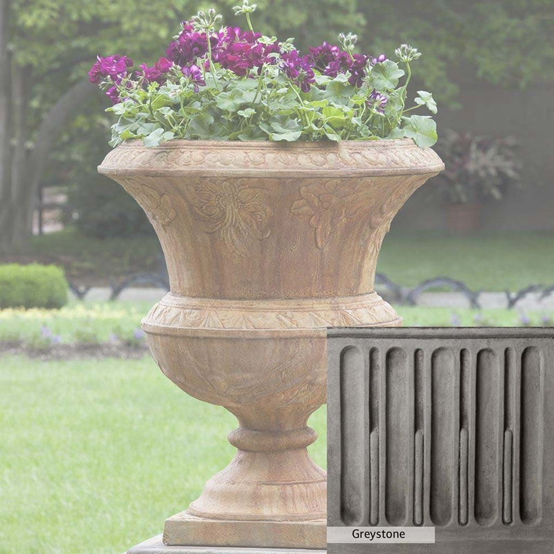 Greystone Patina for the Campania International Smithsonian Flight of Fancy Urn , a classic gray, soft, and muted, blends nicely in the garden.