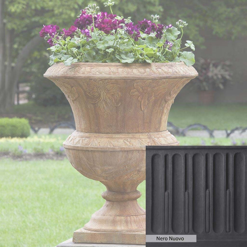 Nero Nuovo Patina for theCampania International Smithsonian Flight of Fancy Urn, bold dramatic black patina for the garden.