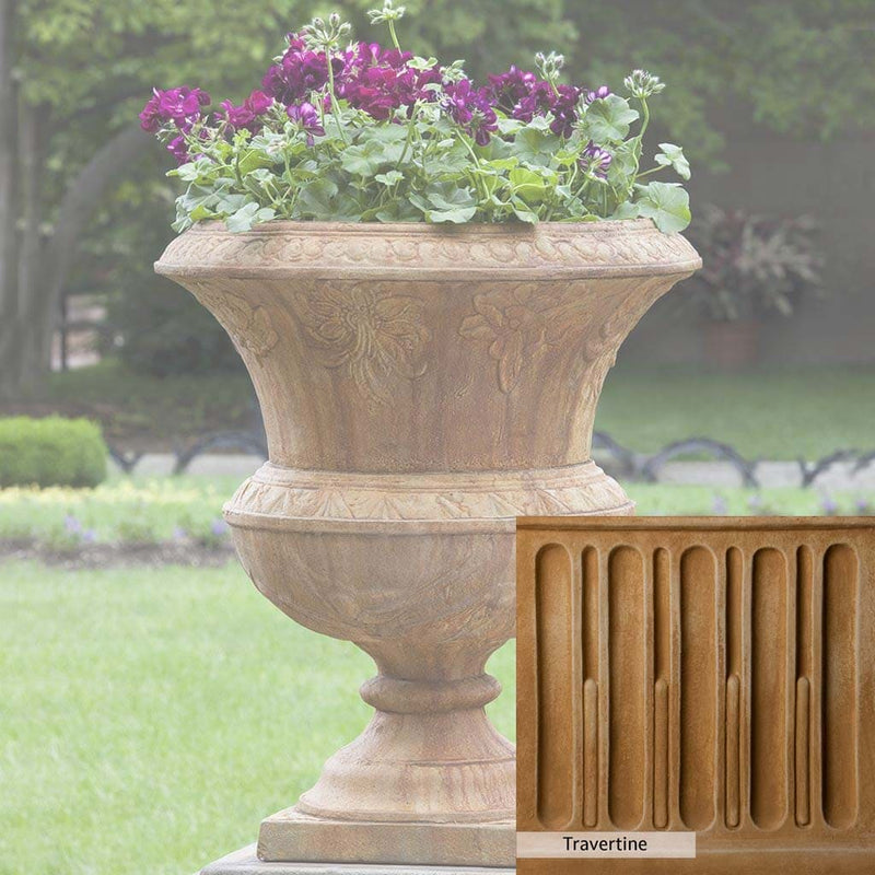 Travertine Patina for the Campania International Smithsonian Flight of Fancy Urn, soft yellows, oranges, and brown for an old-word garden.