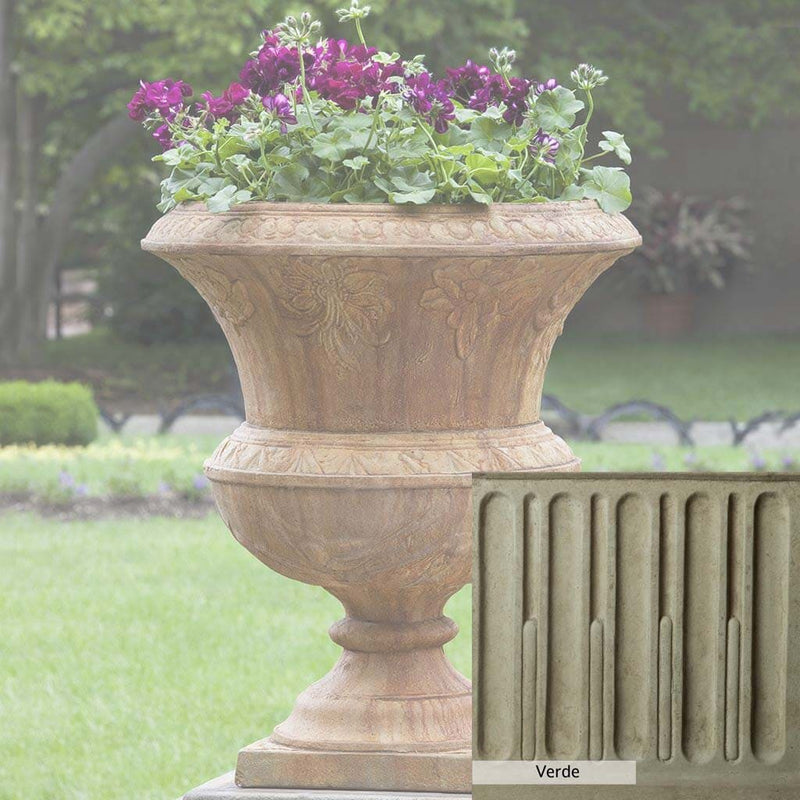 Verde Patina for the Campania International Smithsonian Flight of Fancy Urn, green and gray come together in a soft tone blended into a soft green.