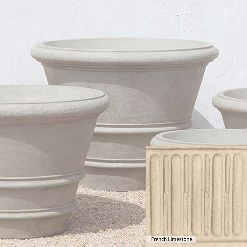 French Limestone Patina for the Campania International Classic Rolled Rim 35.5 inch Planter, old-world creamy white with ivory undertones.