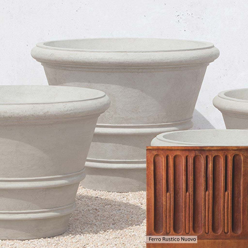 Ferro Rustico Nuovo Patina for the Campania International Classic Rolled Rim 35.5 inch Planter, red and orange blended in this striking color for the garden.