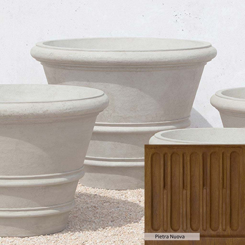 Pietra Nuova Patina for the Campania International Classic Rolled Rim 35.5 inch Planter, a rich brown blended with black and orange.