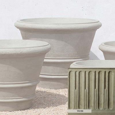 Verde Patina for the Campania International Classic Rolled Rim 35.5 inch Planter, green and gray come together in a soft tone blended into a soft green.