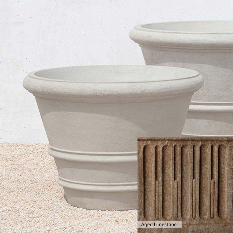 Aged Limestone Patina for the Campania International Classic Rolled Rim 31.5 inch, brown, orange, and green for an old stone look.