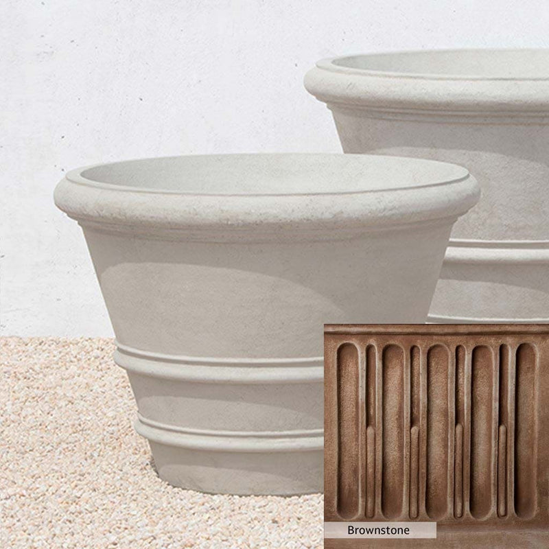 Brownstone Patina for the Campania International Classic Rolled Rim 31.5 inch, brown blended with hints of red and yellow, works well in the garden.