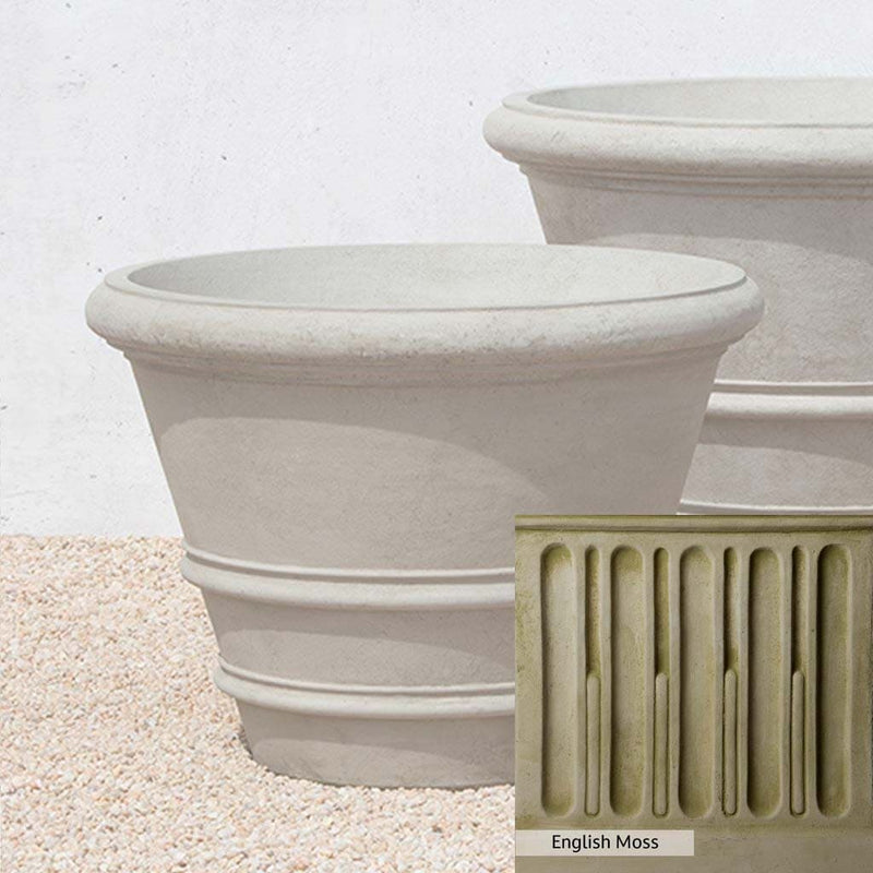 English Moss Patina for the Campania International Classic Rolled Rim 31.5 inch, green blended into a soft pallet with a light undertone of gray.