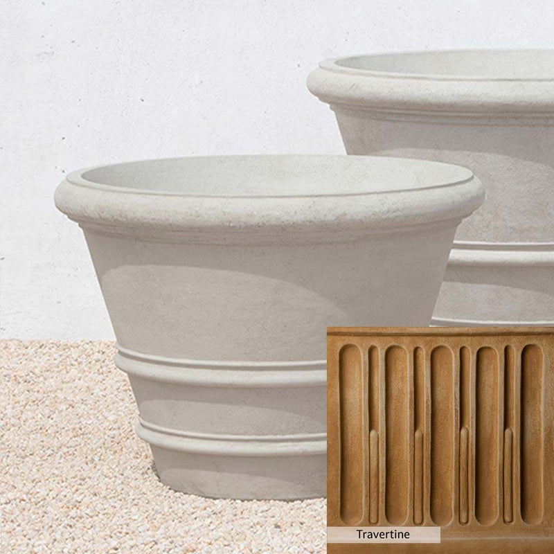 Travertine Patina for the Campania International Classic Rolled Rim 31.5 inch, soft yellows, oranges, and brown for an old-word garden.