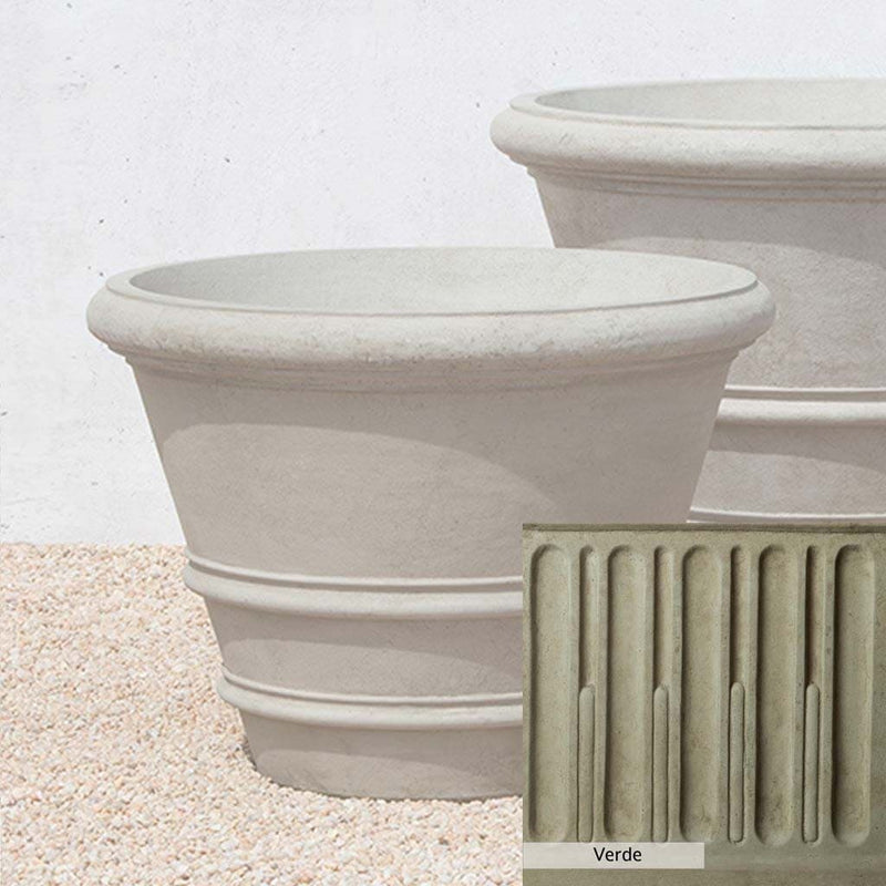 Verde Patina for the Campania International Classic Rolled Rim 31.5 inch, green and gray come together in a soft tone blended into a soft green.