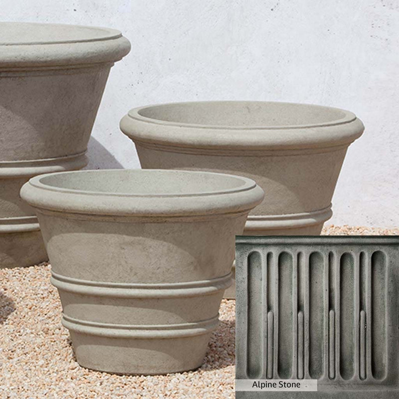 Alpine Stone Patina for the Campania International Classic Rolled Rim 27-inch Planter, a medium gray with a bit of green to define the details.