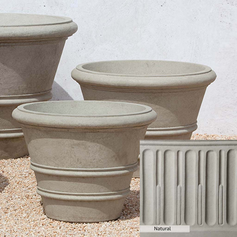 Natural Patina for theCampania International Classic Rolled Rim 27-inch Planter is unstained cast stone, the brightest and whitest finish that will age.