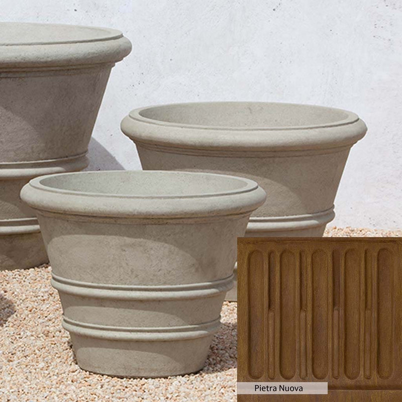 Pietra Nuova Patina for the Campania International Classic Rolled Rim 27-inch Planter, a rich brown blended with black and orange.