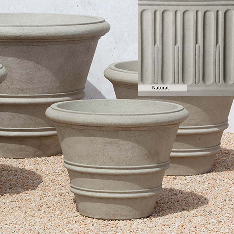 Natural Patina for theCampania International Classic Rolled Rim 24-inch Planter is unstained cast stone, the brightest and whitest finish that will age.