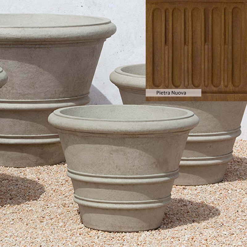 Pietra Nuova Patina for the Campania International Classic Rolled Rim 24-inch Planter, a rich brown blended with black and orange.