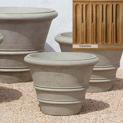 Travertine Patina for the Campania International Classic Rolled Rim 24-inch Planter, soft yellows, oranges, and brown for an old-word garden.