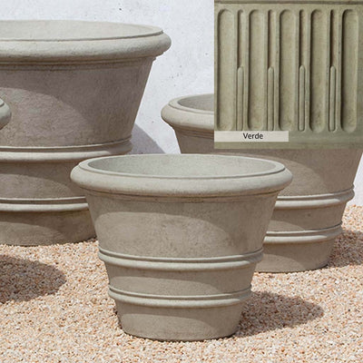 Verde Patina for the Campania International Classic Rolled Rim 24-inch Planter, green and gray come together in a soft tone blended into a soft green.