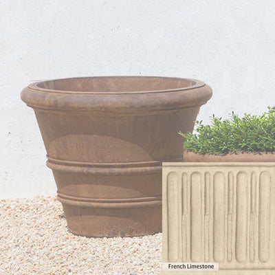 French Limestone Patina for the Campania International Classic Rolled Rim 20.75-inch Planter, old-world creamy white with ivory undertones.