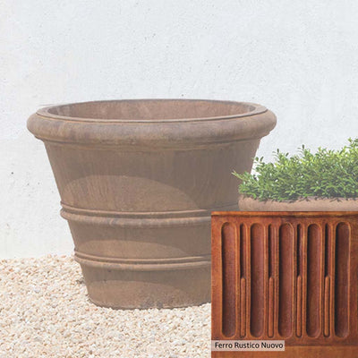 Ferro Rustico Nuovo Patina for the Campania International Classic Rolled Rim 20.75-inch Planter, red and orange blended in this striking color for the garden.