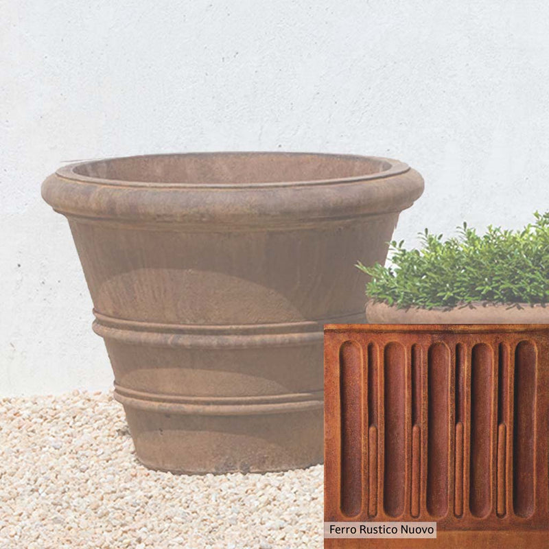 Ferro Rustico Nuovo Patina for the Campania International Classic Rolled Rim 20.75-inch Planter, red and orange blended in this striking color for the garden.