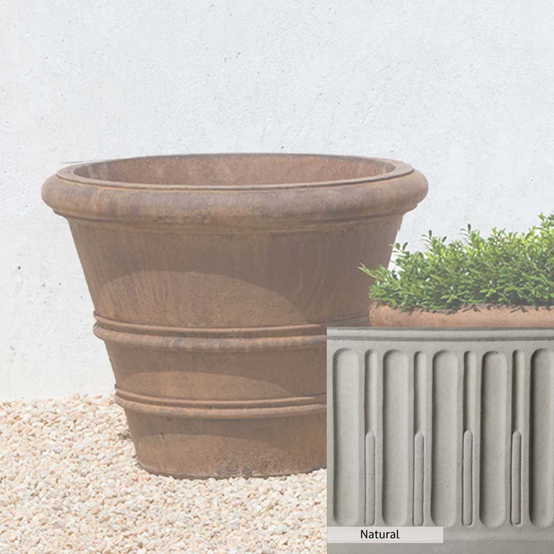 Natural Patina for theCampania International Classic Rolled Rim 20.75-inch Planter is unstained cast stone, the brightest and whitest finish that will age.