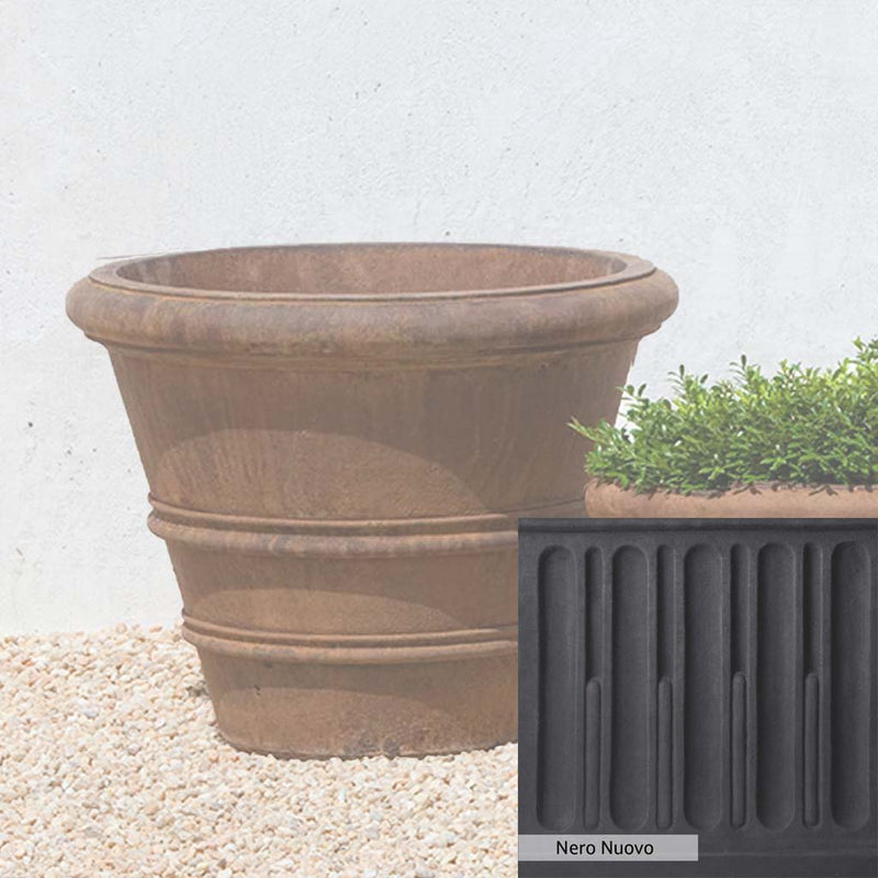 Nero Nuovo Patina for theCampania International Classic Rolled Rim 20.75-inch Planter, bold dramatic black patina for the garden.
