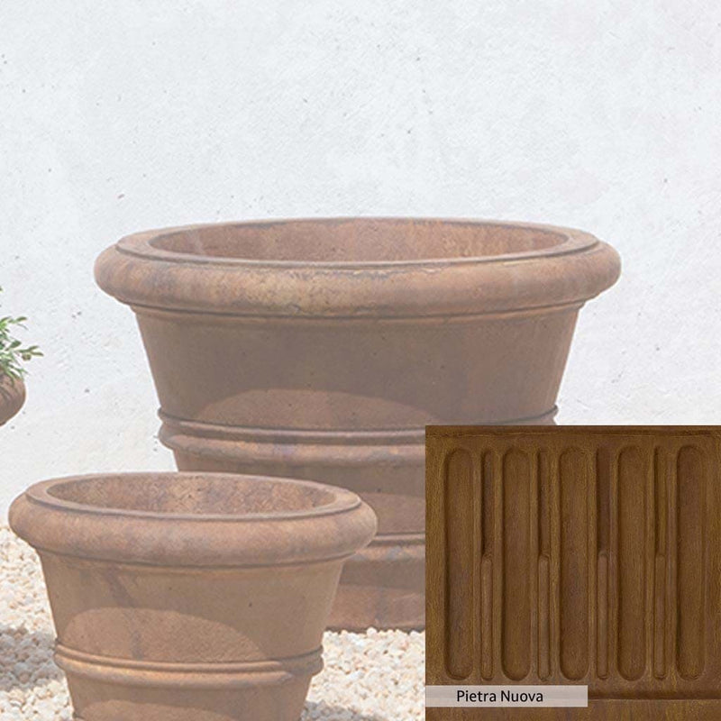 Pietra Nuova Patina for the Campania International Classic Rolled Rim 18.25-inch Planter, a rich brown blended with black and orange.