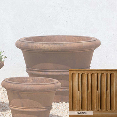 Travertine Patina for the Campania International Classic Rolled Rim 18.25-inch Planter, soft yellows, oranges, and brown for an old-word garden.
