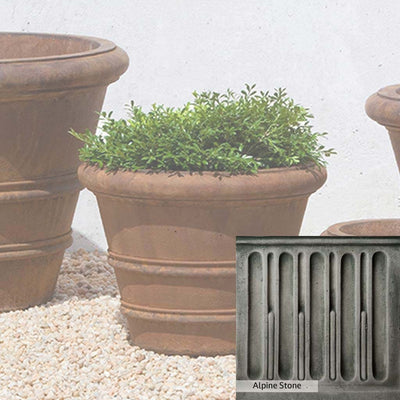 Alpine Stone Patina for the Campania International Classic Rolled Rim 14.75-inch Planter, a medium gray with a bit of green to define the details.