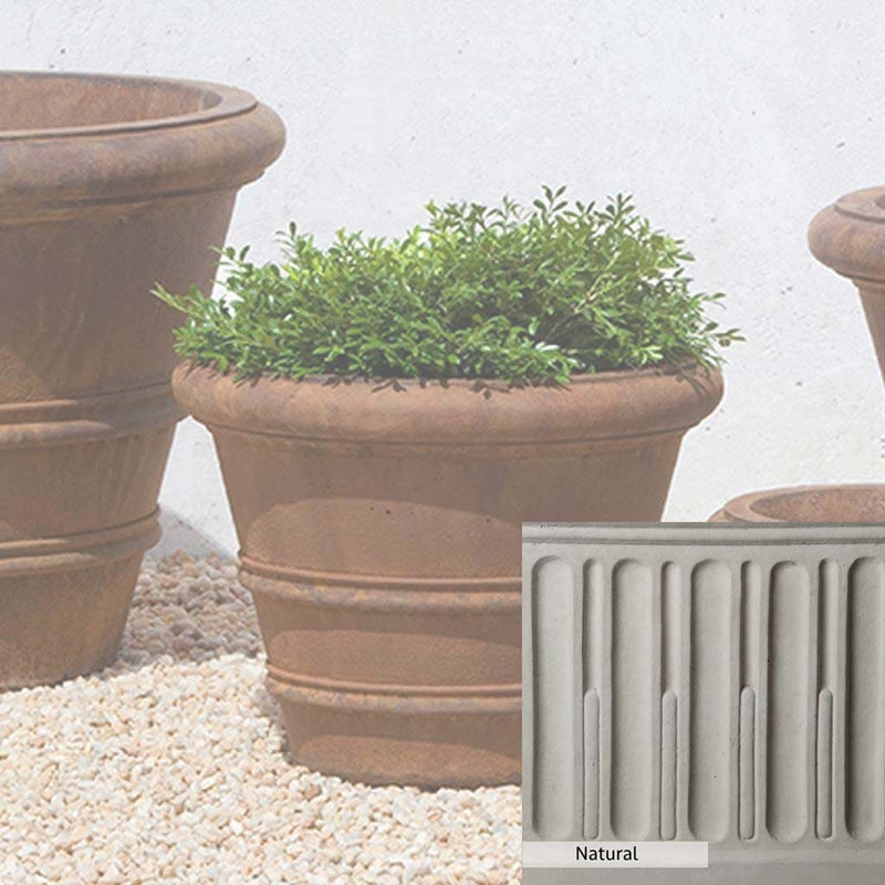 Natural Patina for theCampania International Classic Rolled Rim 14.75-inch Planter is unstained cast stone, the brightest and whitest finish that will age.