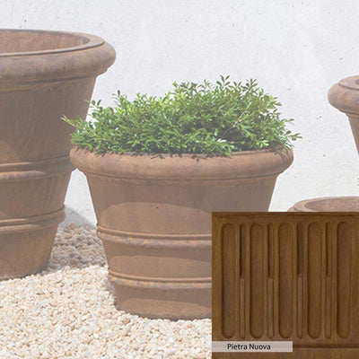 Pietra Nuova Patina for the Campania International Classic Rolled Rim 14.75-inch Planter, a rich brown blended with black and orange.