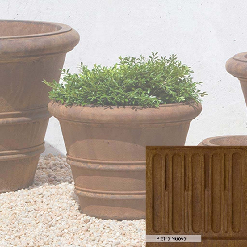Pietra Nuova Patina for the Campania International Classic Rolled Rim 14.75-inch Planter, a rich brown blended with black and orange.