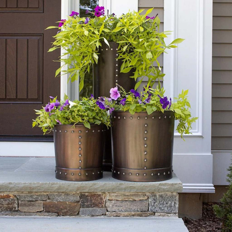 Good Directions Unique Large Riveted Bronze Planter Set of 2