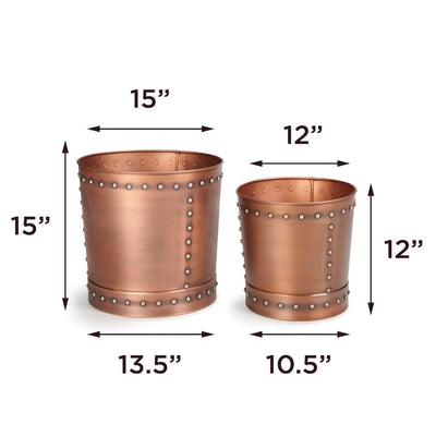 Good Directions Unique Large Riveted Copper Planter Set of 2