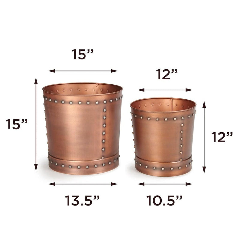 Good Directions Unique Large Riveted Copper Planter Set of 2