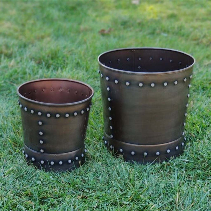 Good Directions Unique Medium Riveted Bronze Planter Set of 2