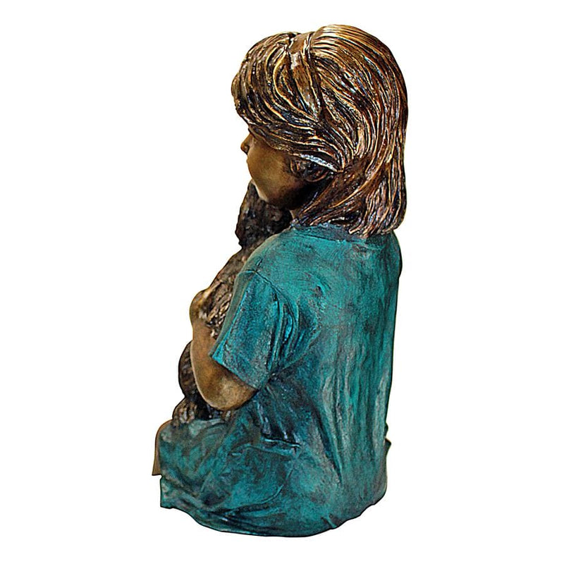 Puppy Kisses Sitting Girl Cast Bronze Garden Statue by Design Toscano