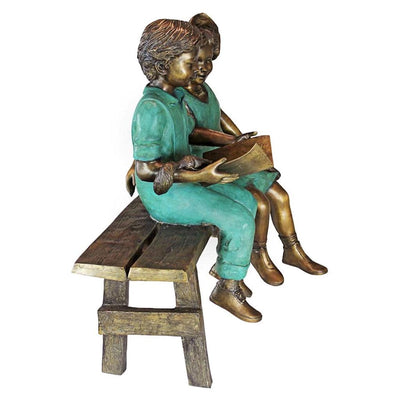 Read to Me, Boy and Girl on Bench Cast Bronze Garden Statue by Design Toscano