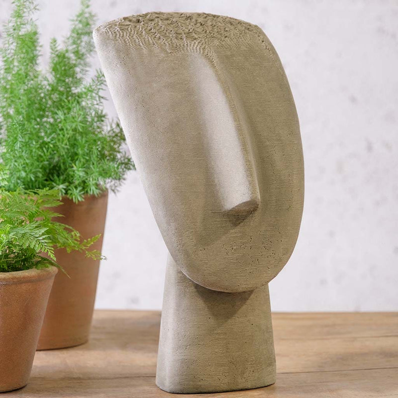 Campania International Cyclatic Head stained in the Greystone patina, the ideal color for this garden statue.