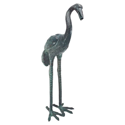 Small Bronze Curved Neck Crane Piped Garden Statue by Design Toscano