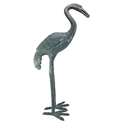 Small Bronze Curved Neck Crane Piped Garden Statue by Design Toscano