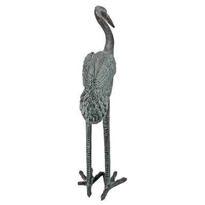 Small Bronze Curved Neck Crane Piped Garden Statue by Design Toscano