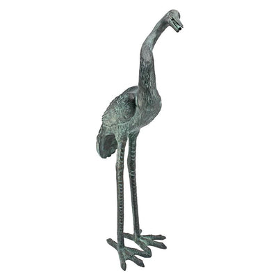 Medium Bronze Curved Neck Crane Piped Garden Statue by Design Toscano