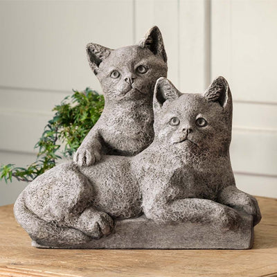 Campania International Twins Cat Statue stained in the Alpine Stone patina, the ideal color for this garden statue.