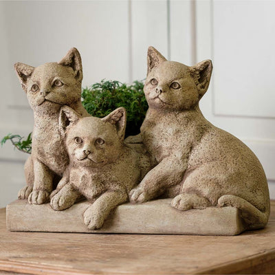 Campania International Triplets Cat Statue stained in the Brownstone patina, the ideal color for this garden statue.
