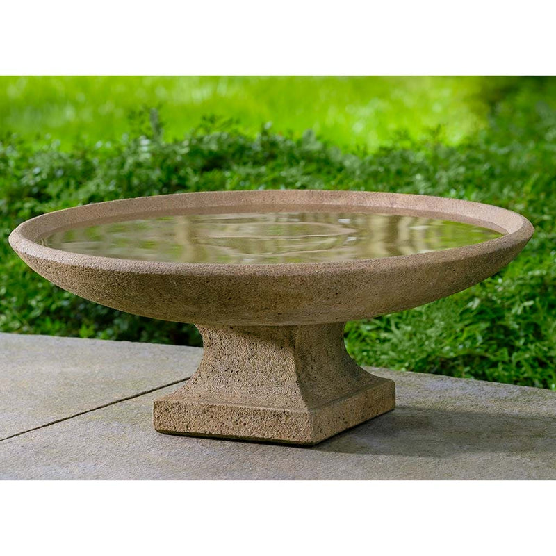 Campania International Sonora Birdbath in the Aged Limestone, layers of color are hand-applied to look like an old-world relic.