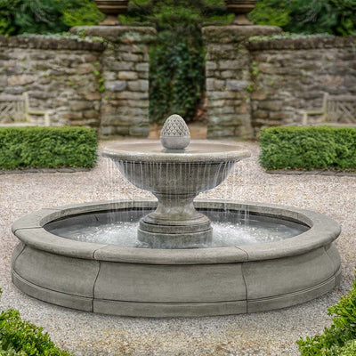 Campania International D'Este Estate Fountain  is stained in the Alpine Stone patina, showing off the details of the fountain.